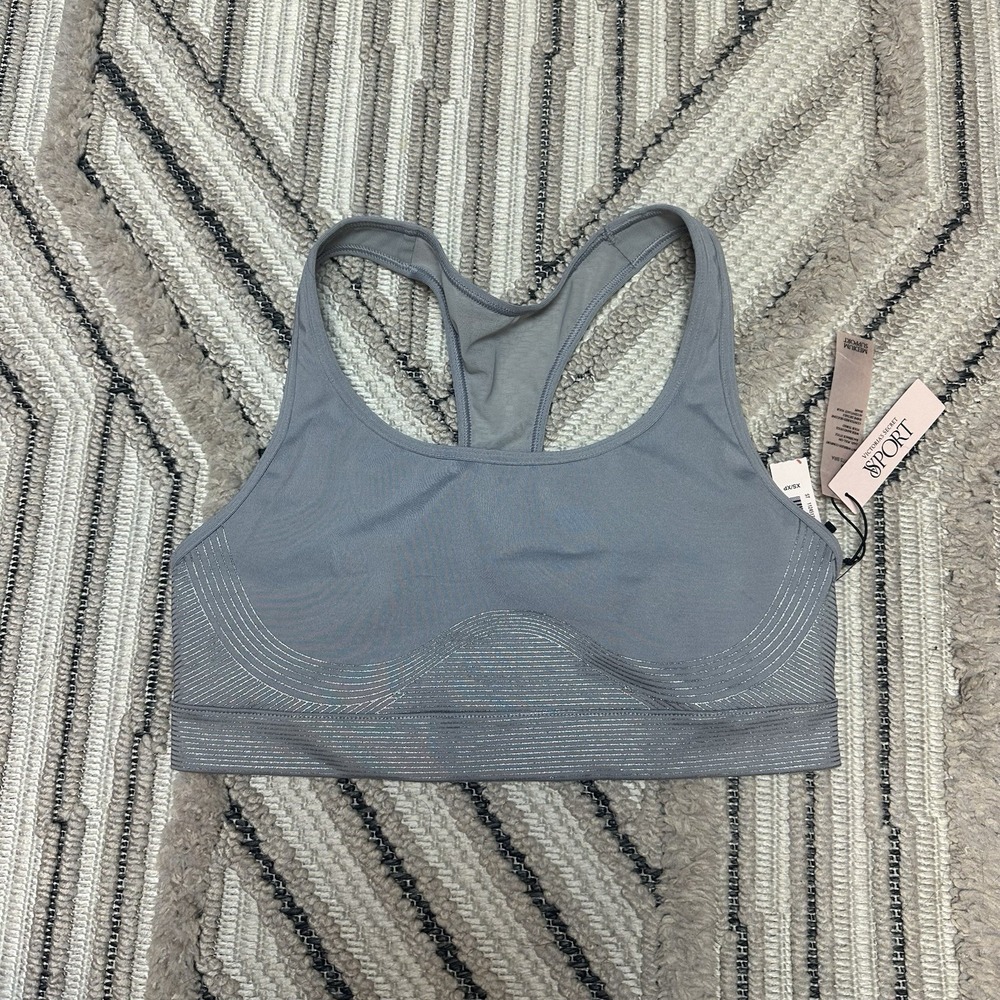 NWT Victoria's Secret Sport Player Shine Sports Bra Gray Sz XS Racerback Athlete